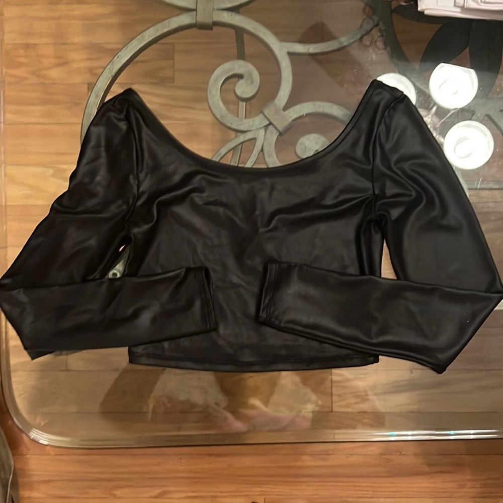 Faux Leather Long Sleeve Crop